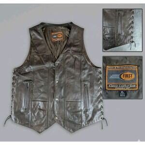 Leather Vest XL Biker Classic Side Laces‎ Motorcycle Rider Vest Moto Gorpcore